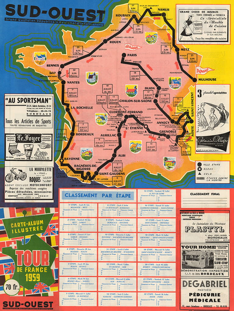 1959 Tour de France Map Poster