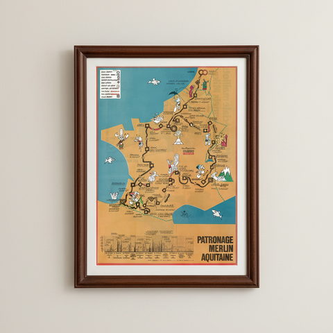 1978 Patronage Merlin Aquitaine Tour de France Map Poster