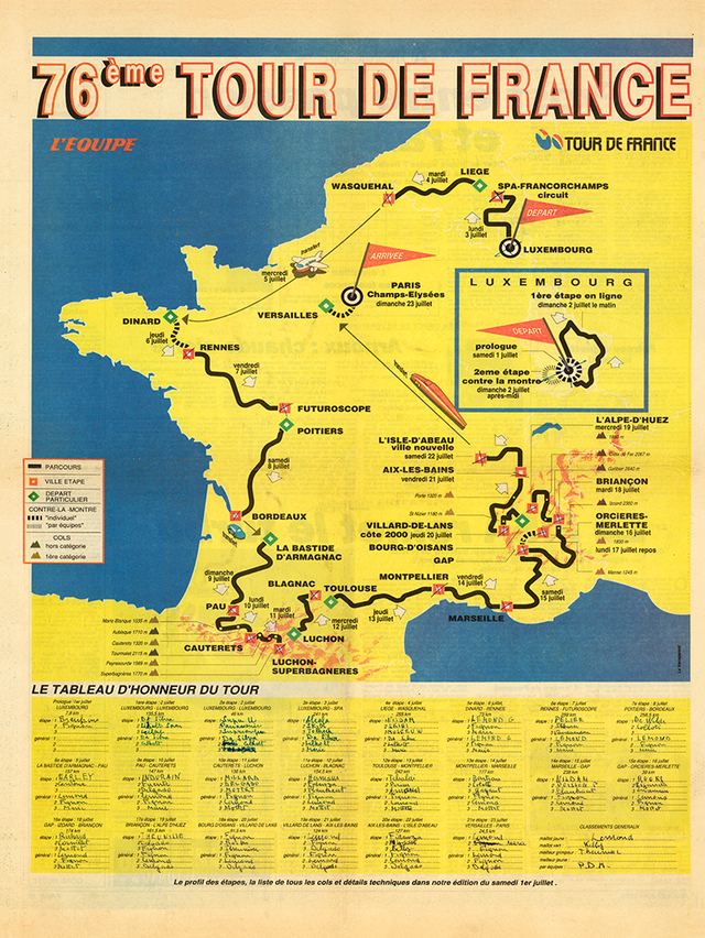 1989 Tour de France Map Poster