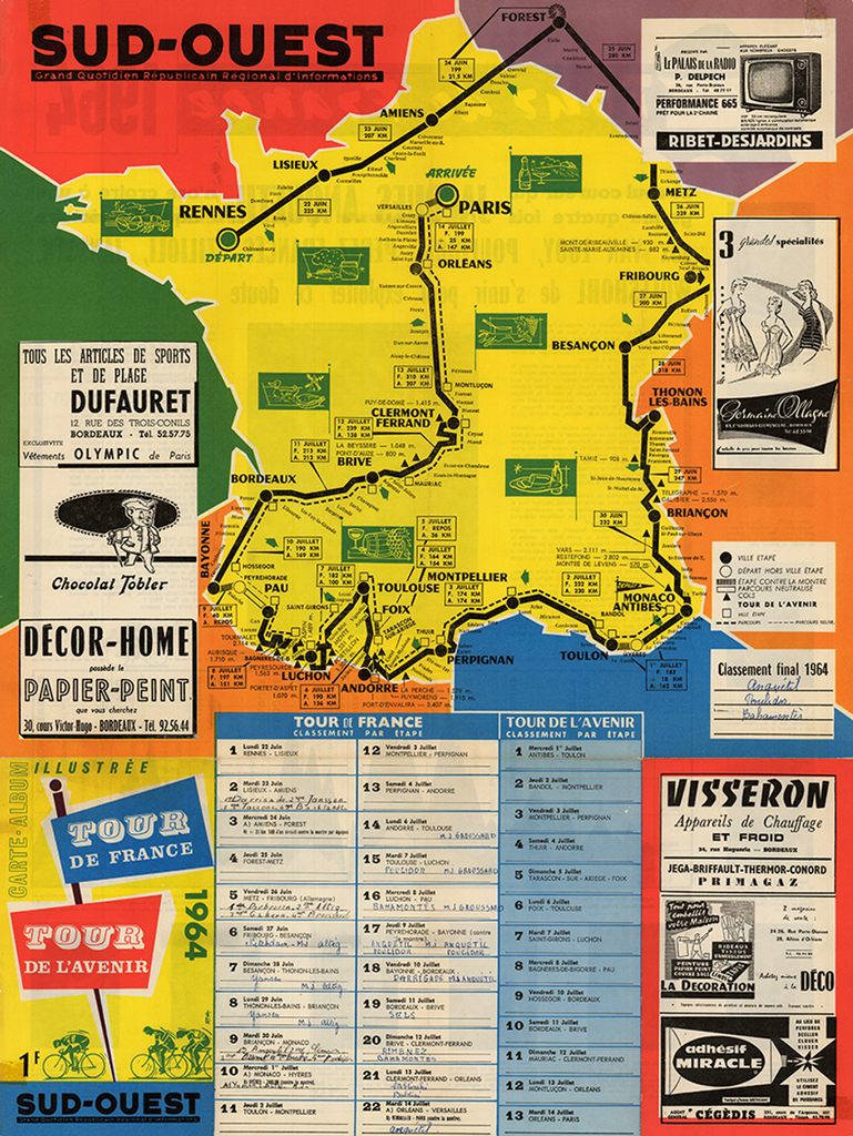 1964 Tour de France Map Poster