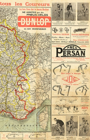 1911 Tour de France Map Poster