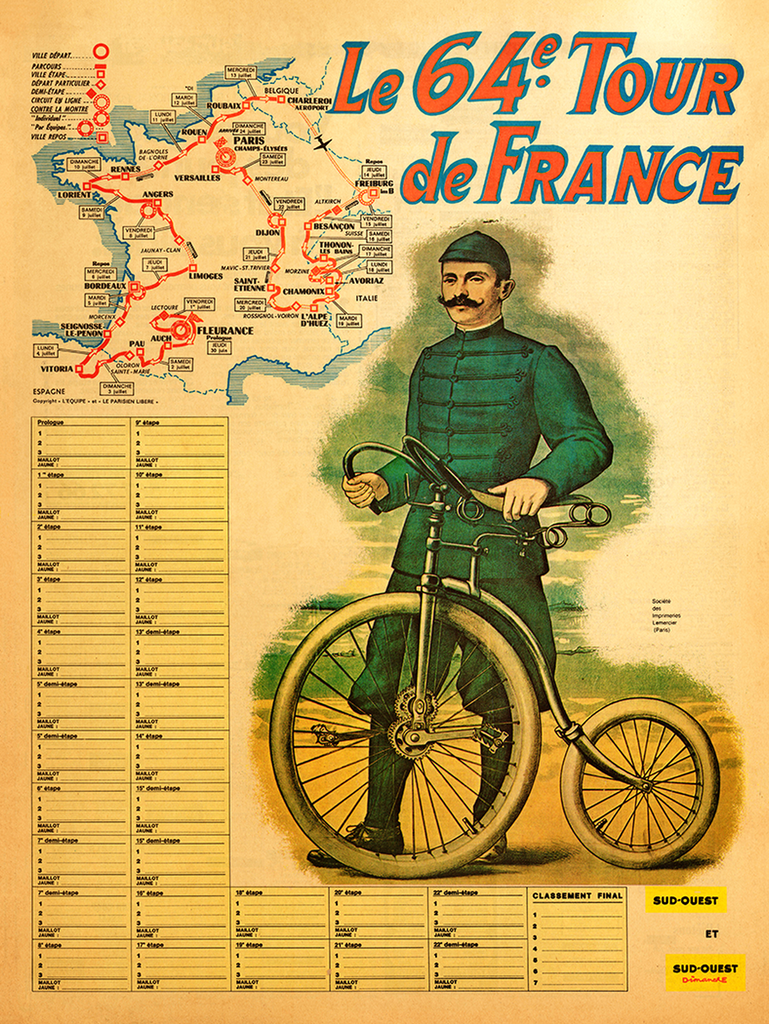 1977 Tour de France Map Poster - MOLTENI CYCLING